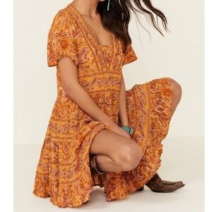 Bila Orange Floral Paisley Tiered Dress Women’s Size Large
